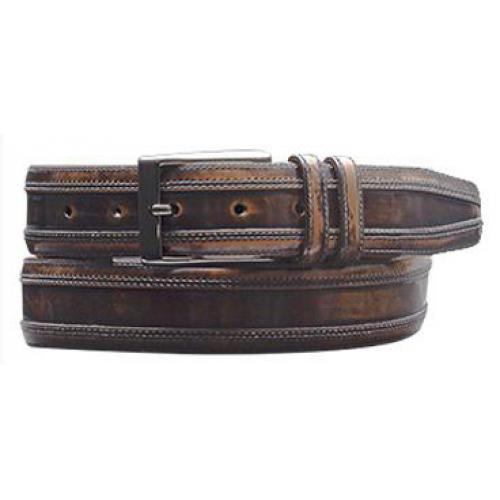 Mezlan Brown Genuine Antiqued Fashion Calfskin Belt - AO9393